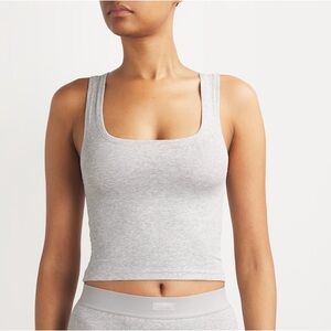 SKIMS Stretch-Cotton Ribbed Tank Top Light Heather Grey Sz S